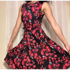 Vintage Retro Inspired Pin Up Rockabilly Black Floral Swing Dress